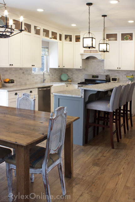 Classic White Kitchen with Contrasting Grey Island with Bar
