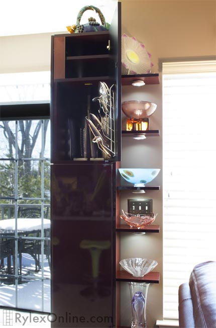 Glossy Cabinet with Open Shelves Close Up