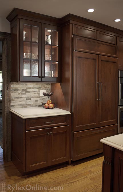 End Cabinet with Glass Doors and LED Lighting and Appliance Panel Close Up