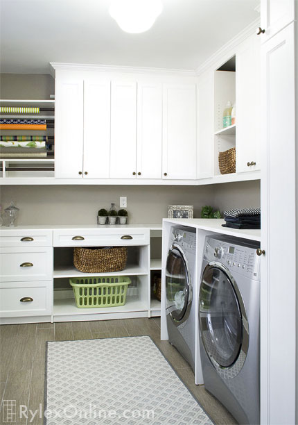 Contemporary White Laundry Room with Gift Wrapping Station