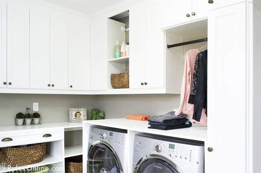 Laundry Room Drying Rod and Cabinet