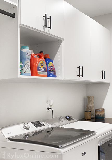 European Laundry Room Cabinets with Drying Rack and Convenient Shelf
