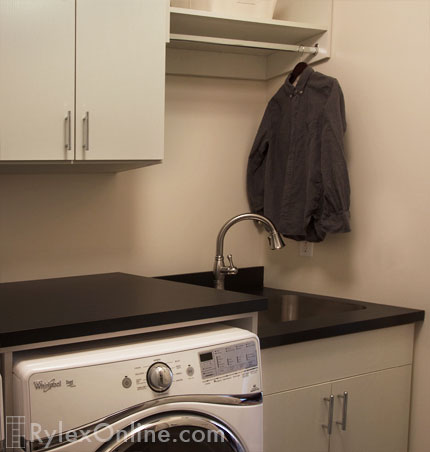 Laundry Room Cabinets with Drying Rack and Folding Counter Over Dryer and Sink Cabinet for Storage