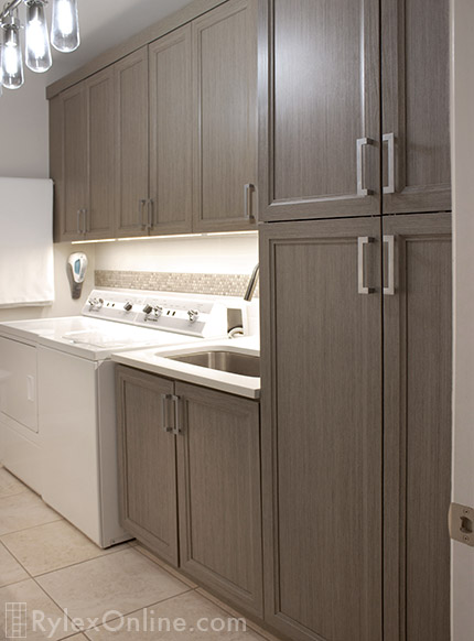 Laundry Room Cabinets for Storage and Under Cabinet Lighting