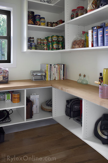 Pantry Adjustable Shelving with Maple Butcher Block Counter