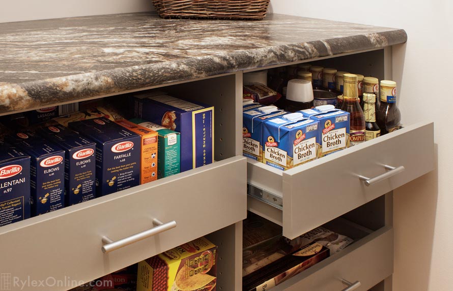 Organized Pantry Open Drawers Close Up