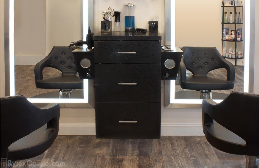 Modern Floating Hair Salon Cabinetry for Stylists