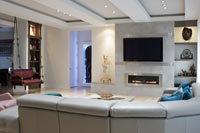 Floating Thick Shelves Surround Fireplace