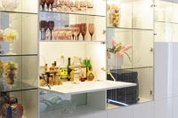 White Glossy Concealed Home Bar with Flip Down Bar