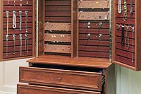Jewelry Cabinet with Drawers, Necklace Doors and Earring Cards