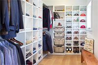 Organized White Closet with Open Shelving