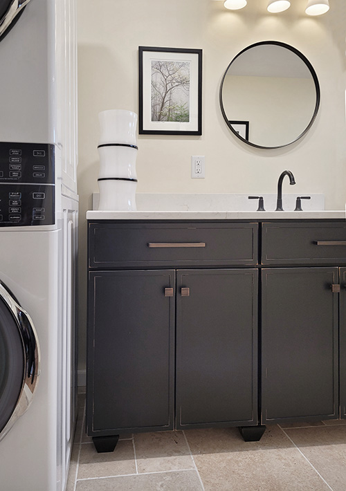 Black Distressed Vanity with Laundry Room Combination