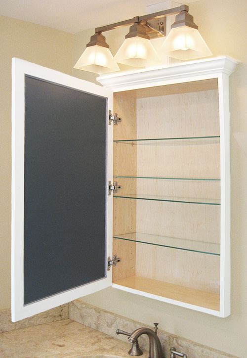 Bathroom Mirror for Recessed Cabinet with Adjustable Glass Shelves