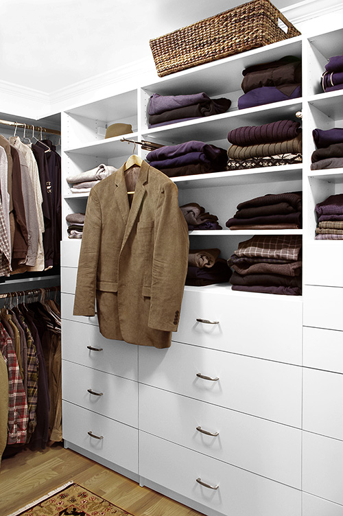 Abundant Closet Drawers with Open Shelf Storage