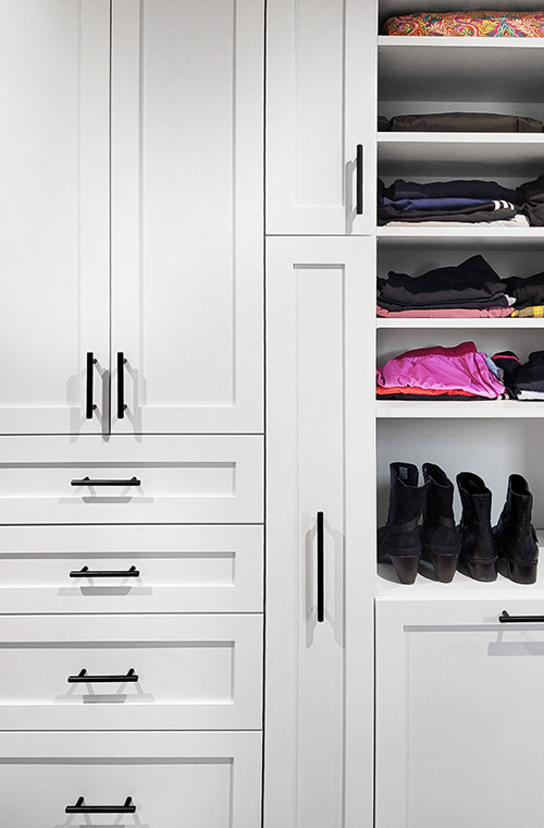 Built-In Closet Drawers with Shoe Shelves and Adjustable Shelves