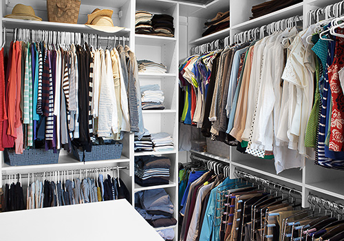 Spacious Hanging Closet with Narrow Shelf Cabinet