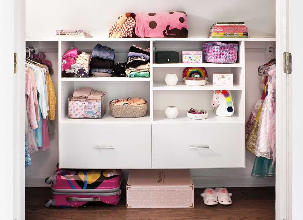 Children's Closet with Adjustable Shelves and Drawers