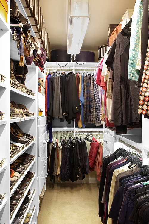 Closet Cabinets with Angled Shoe Shelves