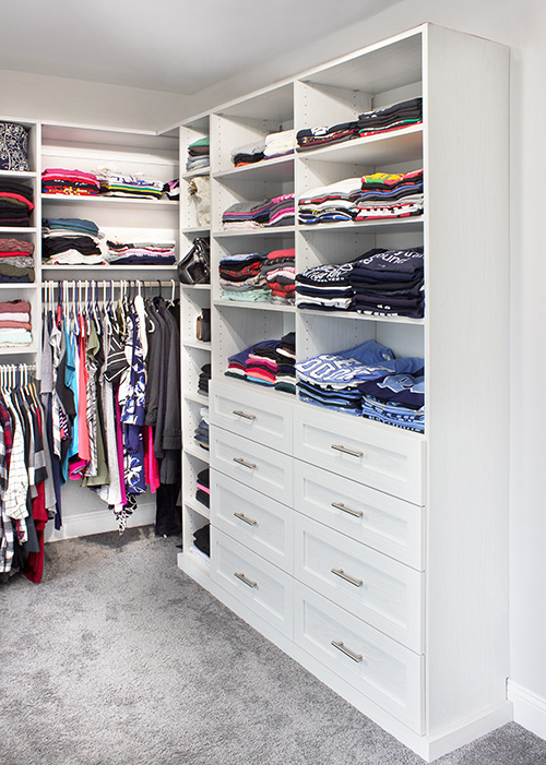 Built-In Closet Drawers with Adjustable Clothes Shelving