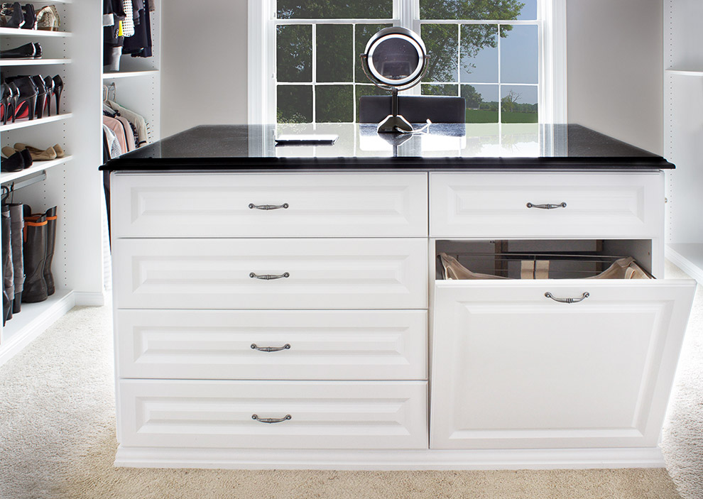 Bedroom Island Closet with Clothes Hamper