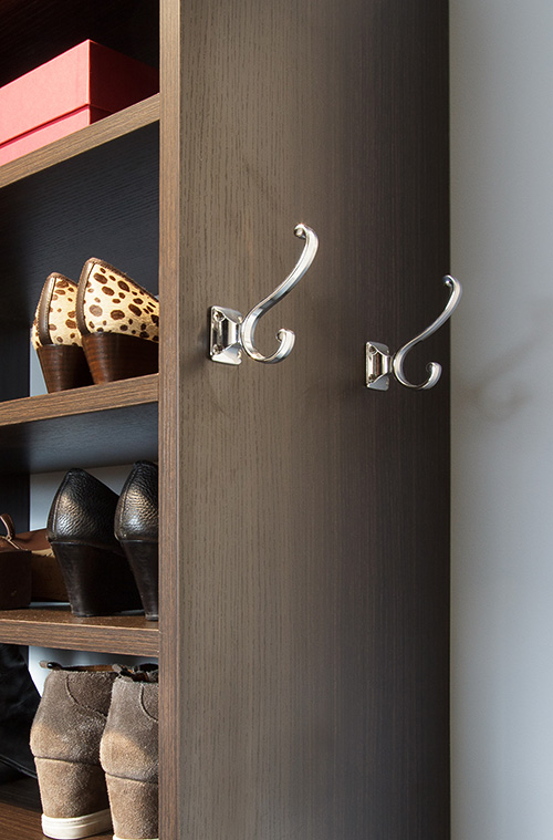 Walk-In Closet with Robe Hooks and Shoe Shelves