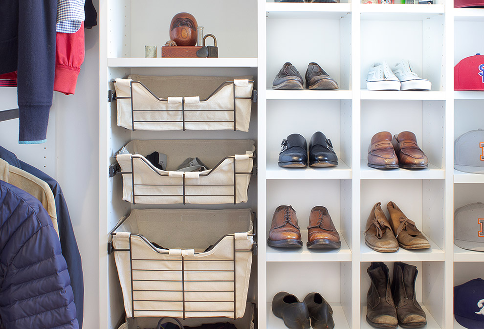 Custom Closet with Lined Sliding Baskets