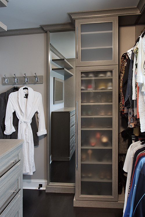 Walk-In Closet Cabinets with Acid Etched Glass Inserts