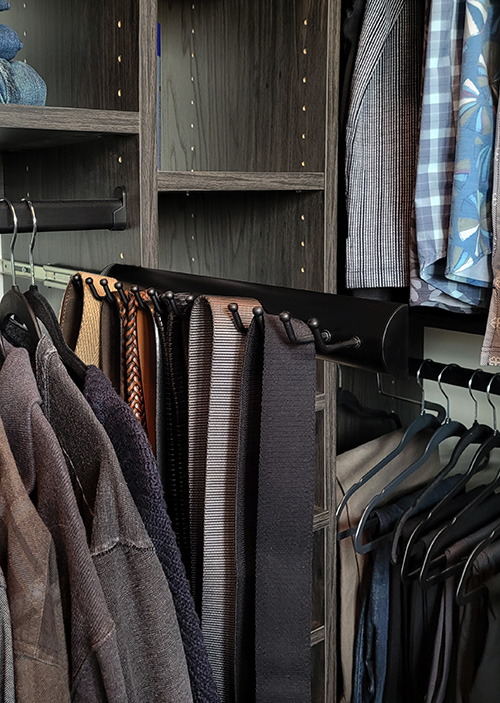 Custom Men's Closet with Sliding Belt Rack