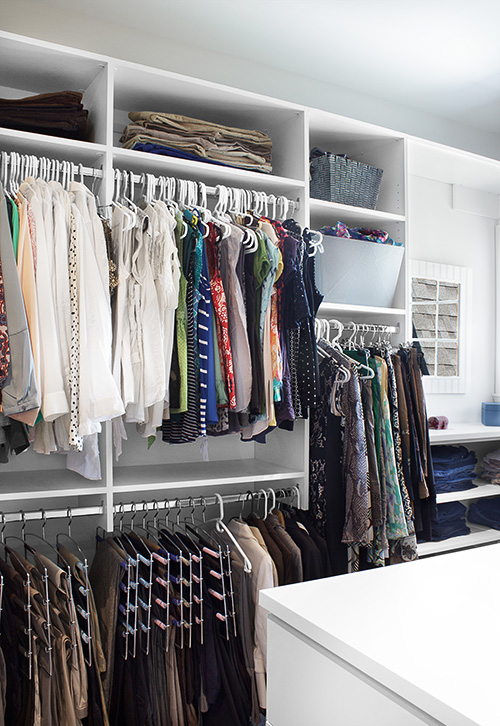 Master Closet Hanging Space and Open Shelves