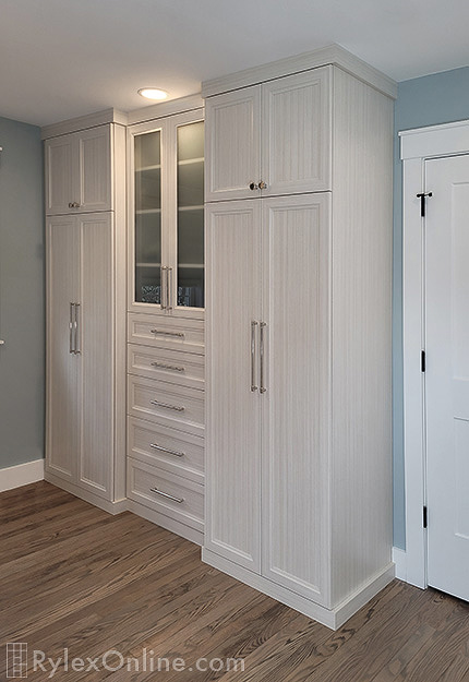 Dressing Room with Etched Glass Cabinet Doors and Drawers