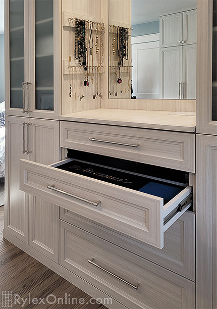 Galley Style Bedroom Cabinets with Jewlery Holder