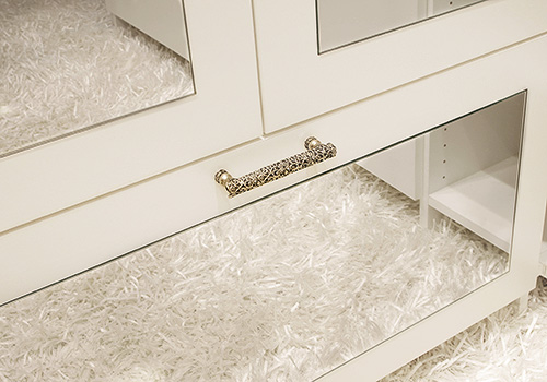 Glitzy Hardware on Mirrored Drawer Close Up