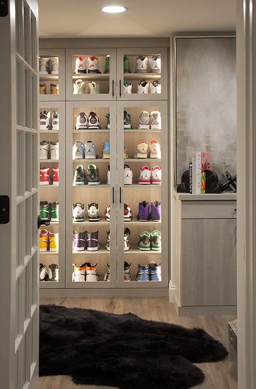 Closet for Shoe Collections with Lighted Display