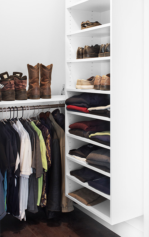 Men's Closet with Dual Shelf Cabinets with Adjustable Shelves