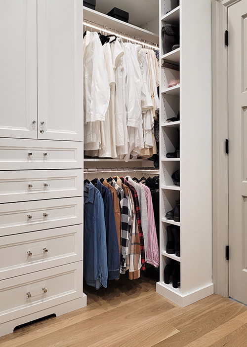 Men's Closet with Shoe Cubbies and Lighted Garment Rods