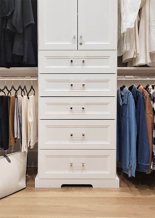 Men's Closet Drawers with Locking Cabinet and Lighted Garment Rods