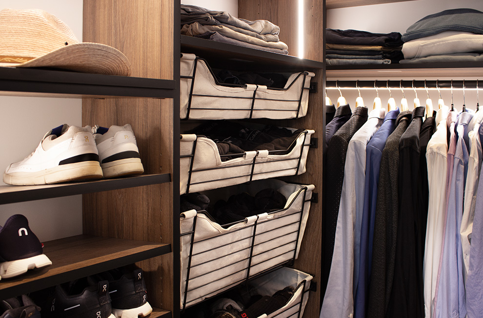 Men's Closet LED Lighting with Adjustable Shoe Shelves