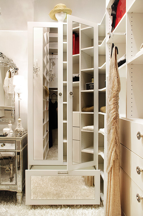 Mirrored Closet Cabinet with Drawer Close Up