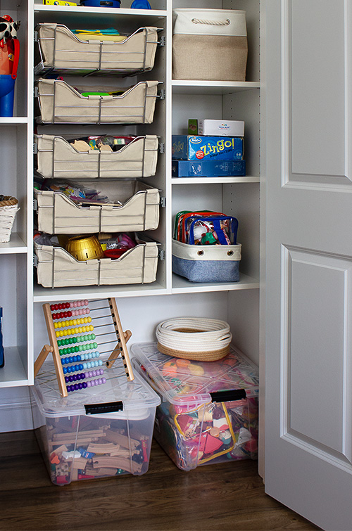 Organized Playroom Closet Close Up