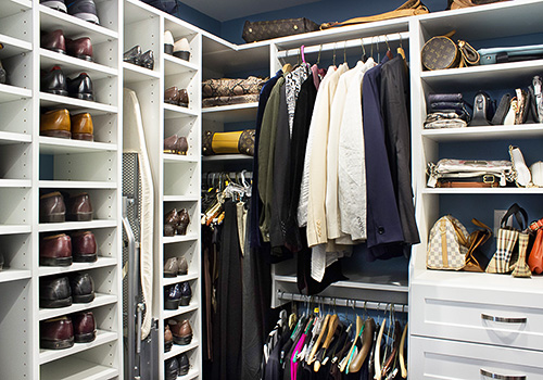 Men's Walk-in Closet with Multiple Shoe Shelves