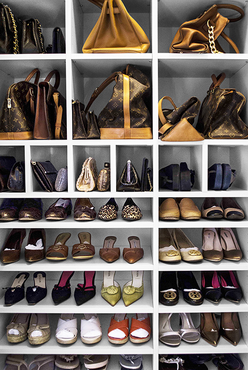 Purse Cubbies Varying Widths and Shoe Shelving Storage