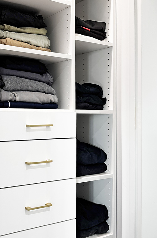 Close On Efficient Small Closet with Drawers and Adjustable Shelving