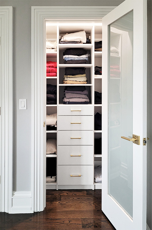 White Efficient Closet with Open Shelves