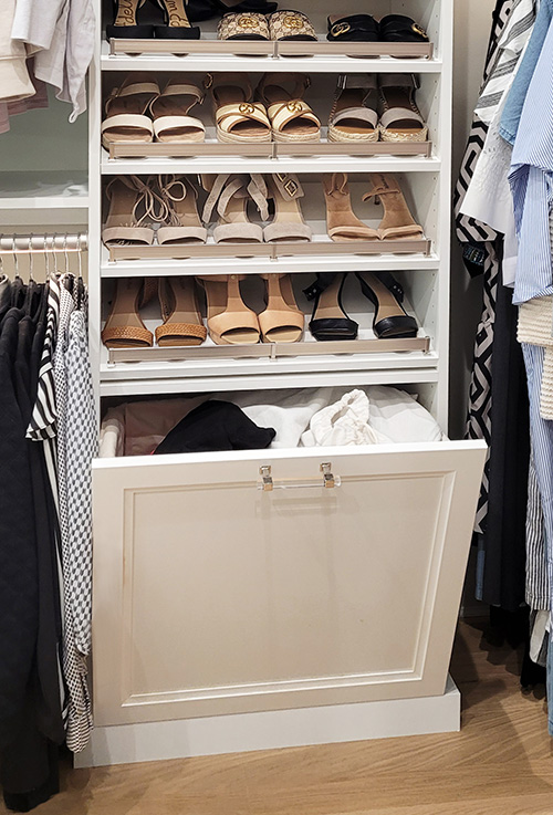 Closet with Tilt Out Hamper and Shoe Shelves Close On