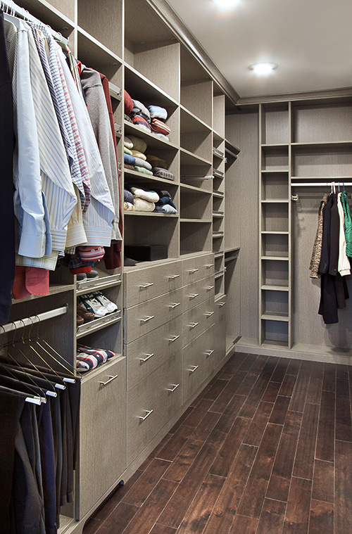 Master Closet with Open Shelving, Cabinet Drawers Hanging Space