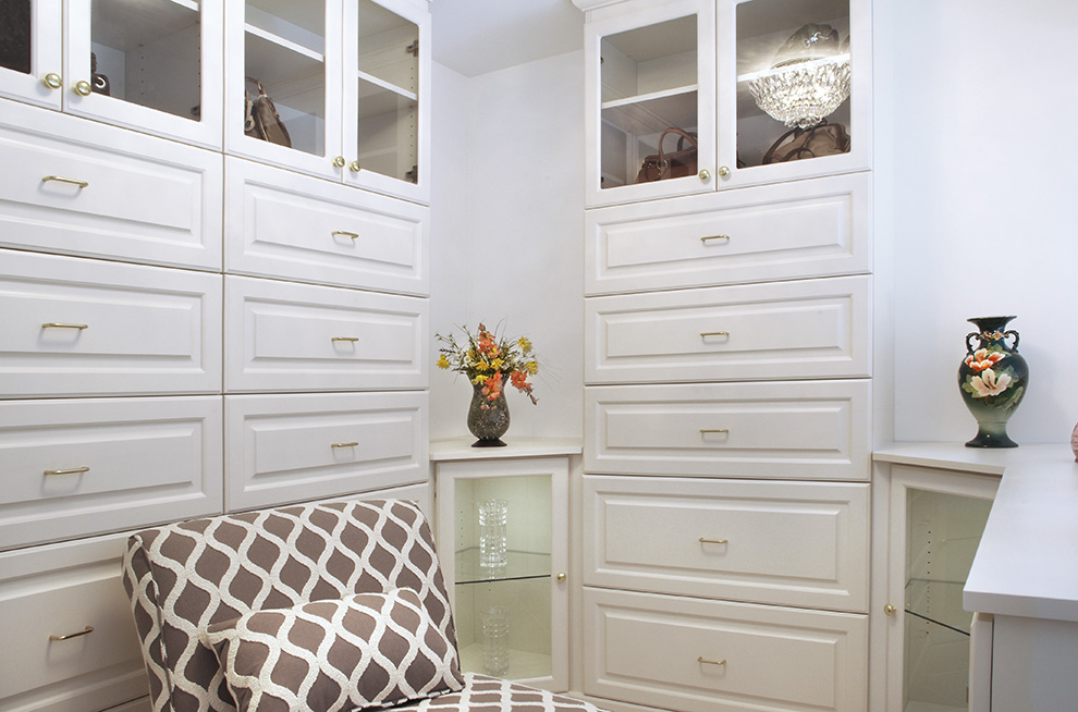 Dressing Room Cabinets with 20 Drawers and Glass Cabinet Doors