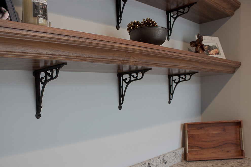 Walnut Niche Display Shelves Close On