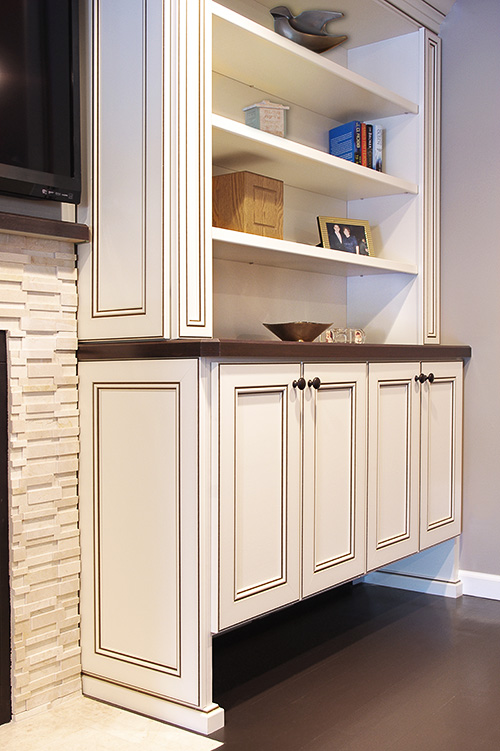 Antique White Fireplace Cabinet with Display Shelves