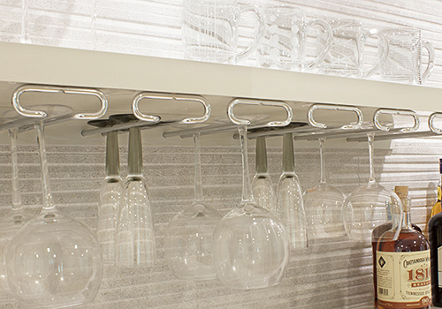 Hanging Wine Glass Under Shelf Rack Close Up