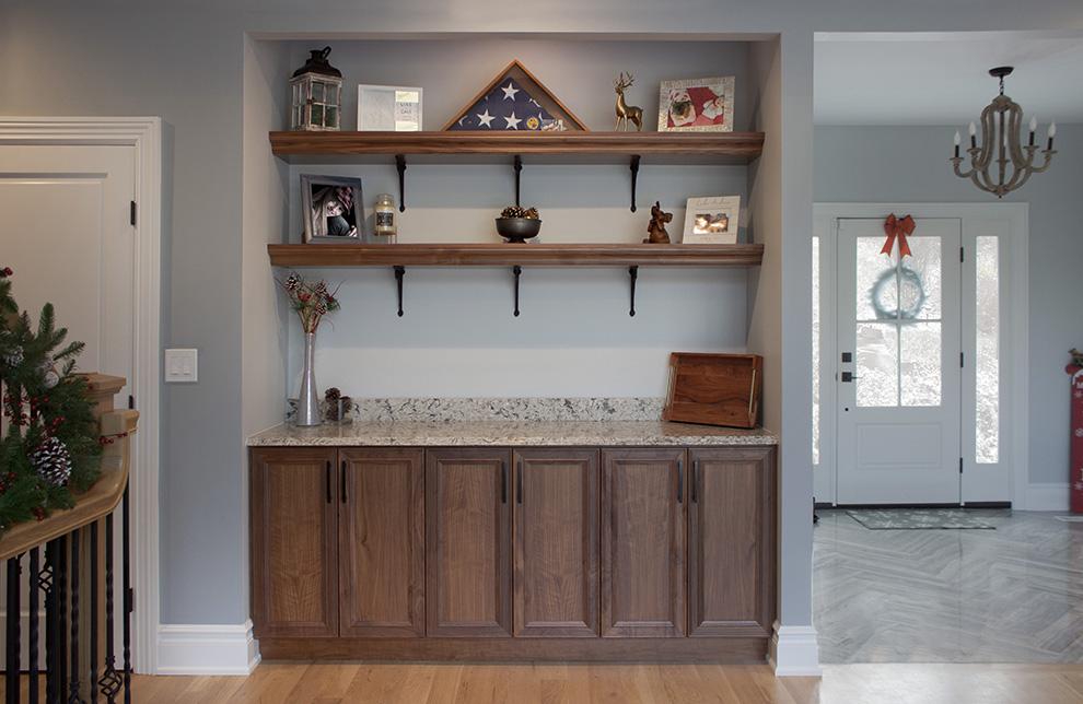 Walnut Living Room Niche Cabinets with Display Shelves